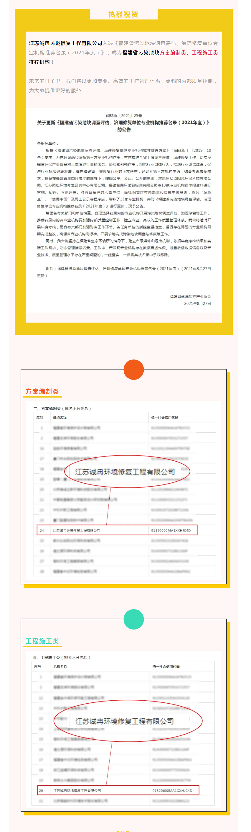 喜讯 _ 诚冉环境入选福建省污染地块方案编制、工程施工专业机构推荐名录！.png